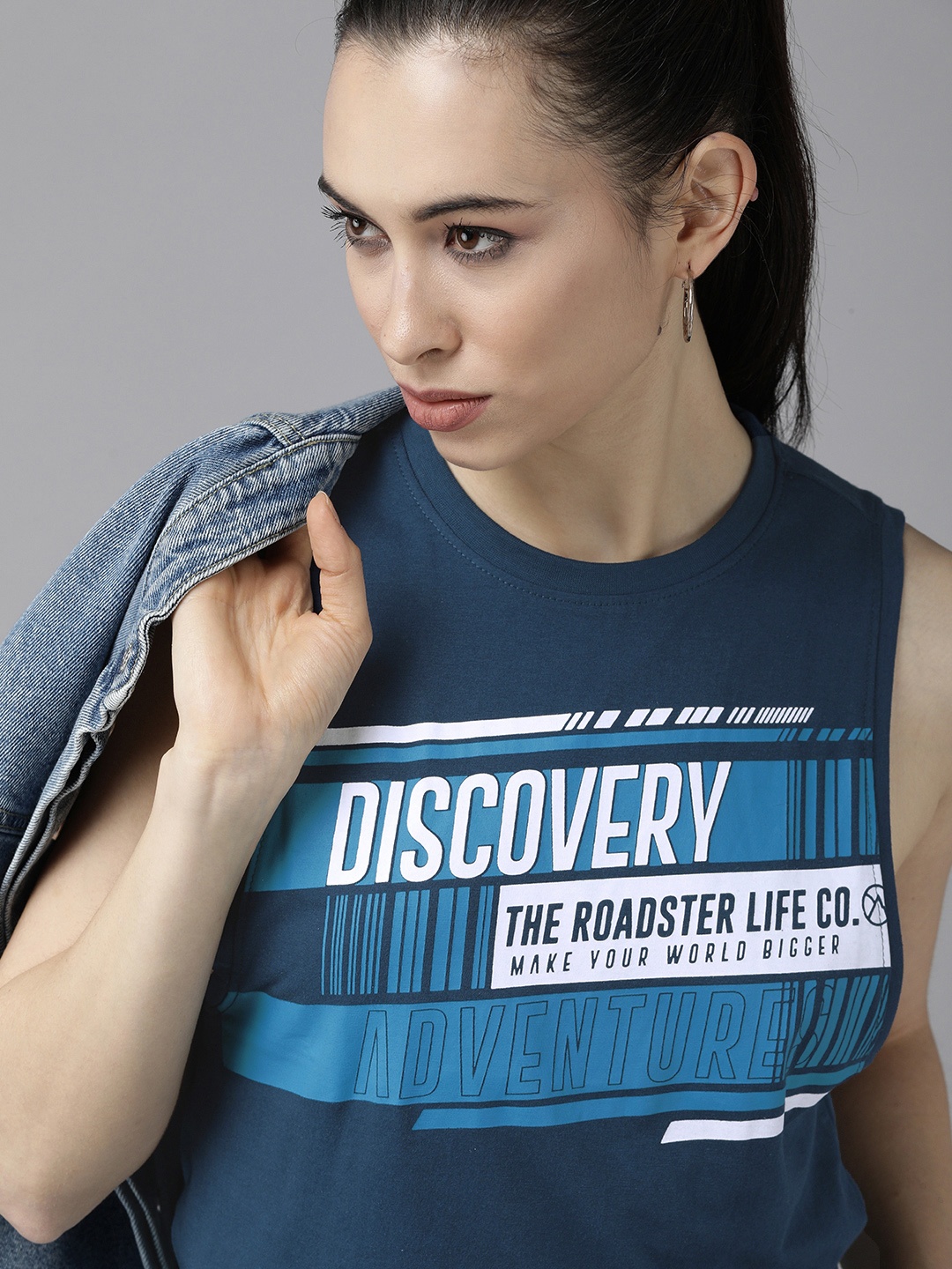 

Roadster X DISCOVERY ADVENTURES Women Blue Pure Cotton T-shirt with N9 Pure Silver-Micro PD