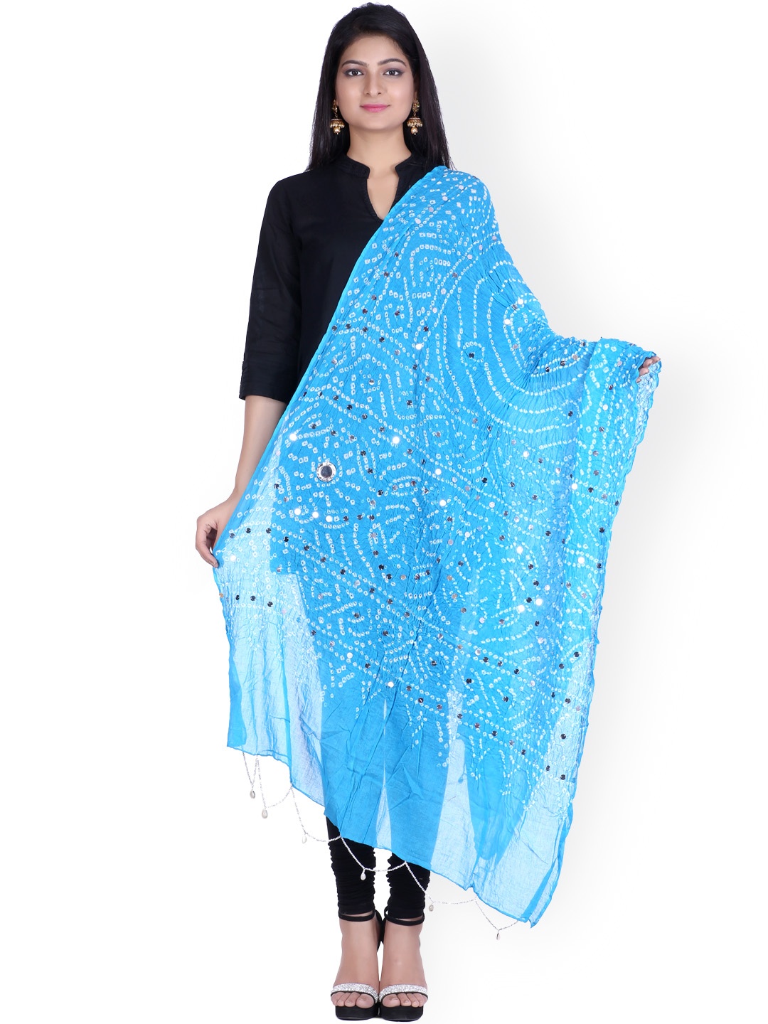 

SOUNDARYA Blue Sequined Bandhani Dupatta