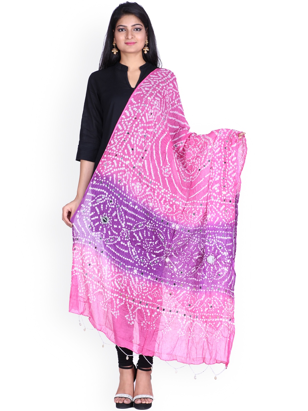 

SOUNDARYA Pink & Purple Bandhani Print Dupatta