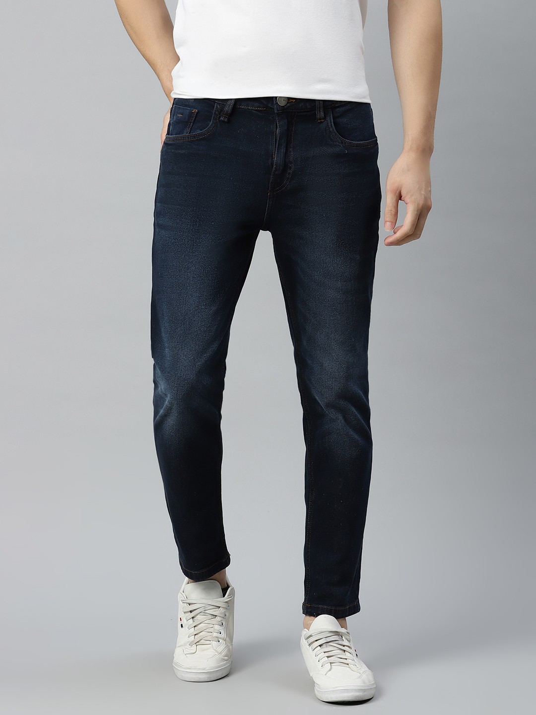 

Mast & Harbour Men Navy Blue Light Fade Stretchable Tapered Fit Jeans