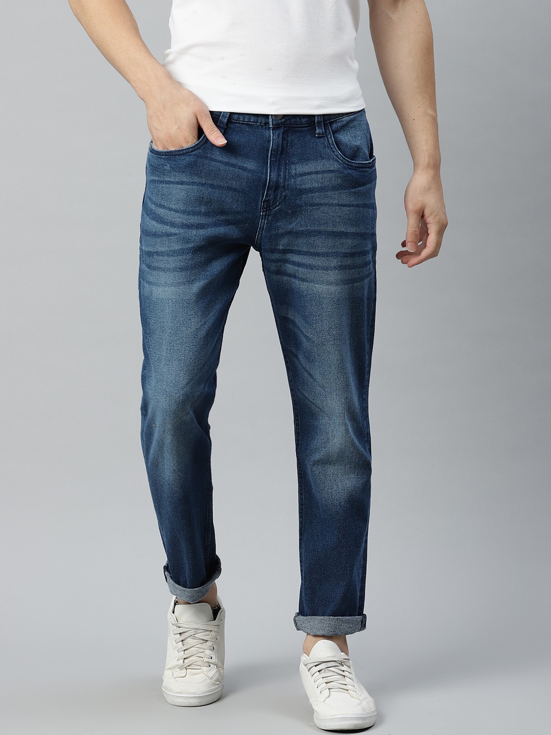

Mast & Harbour Men Navy Blue Slim Fit Light Fade Stretchable Jeans