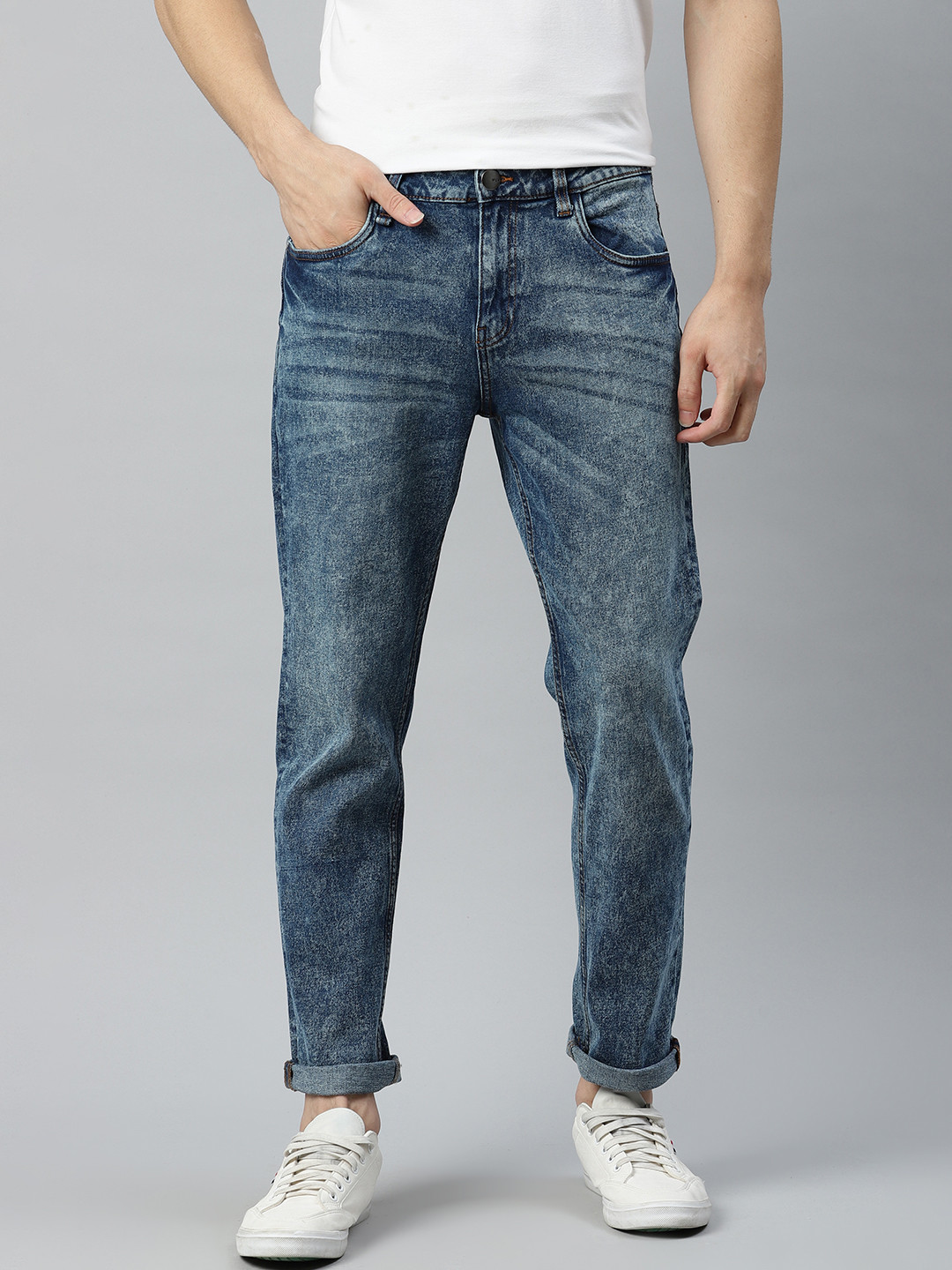 

Mast & Harbour Men Navy Blue Slim Fit Heavy Fade Acid Wash Stretchable Jeans