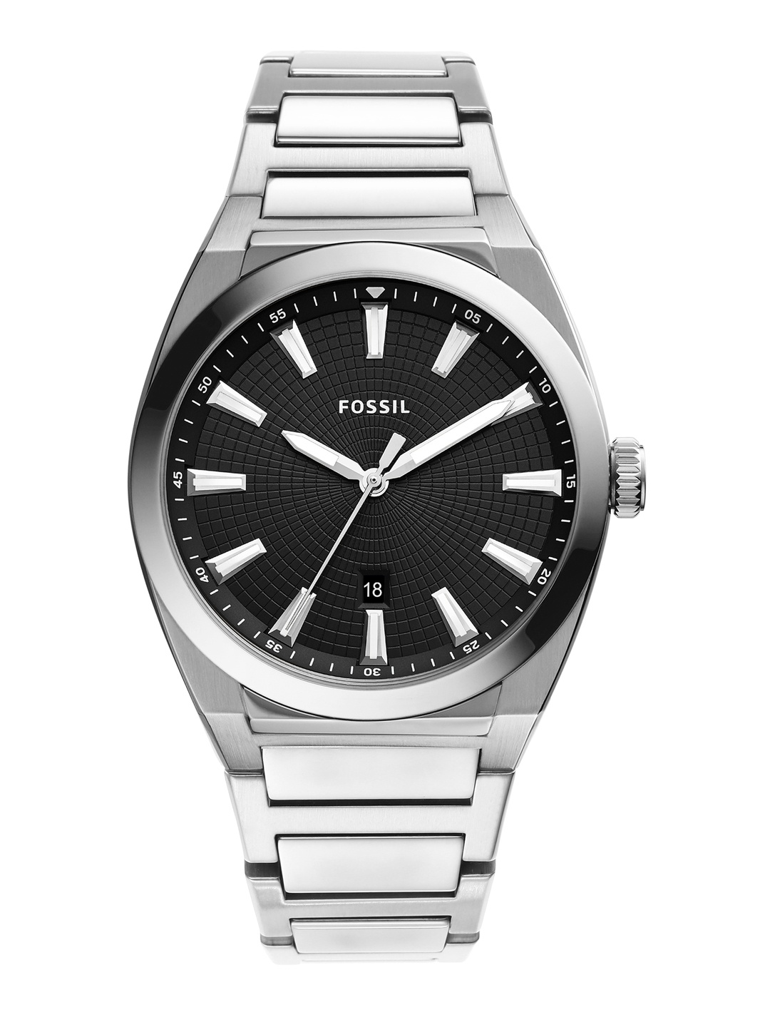 

Fossil Men Black Dial & Silver-Toned Bracelet Style Straps Analogue Watch FS5821