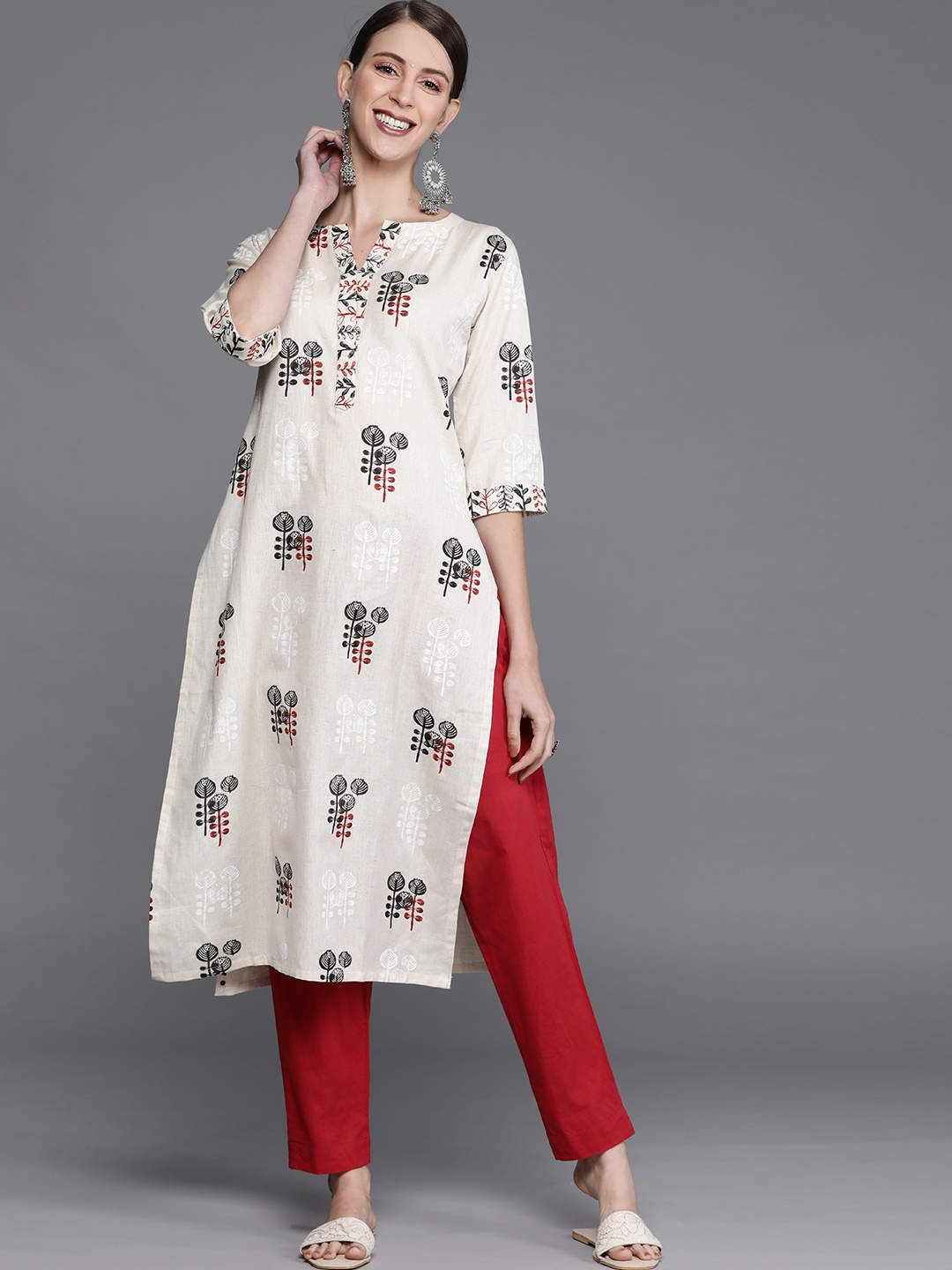 

Libas Women Off White & Black Ethnic Motifs Printed Kurta