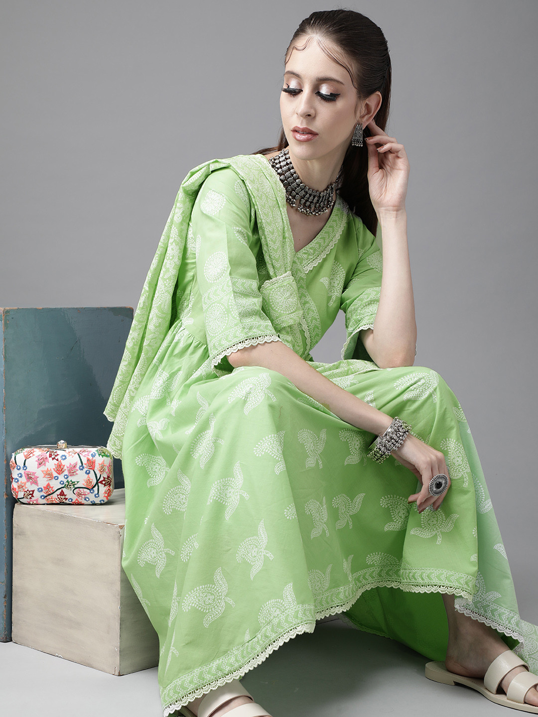 

Libas Ethnic Motifs Pure Cotton Kurta Set, Green