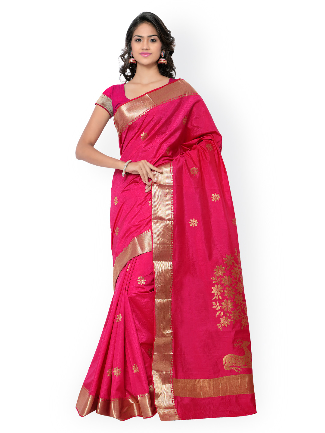 

Varkala Silk Sarees Pink Kanjeevaram Art Silk & Jacquard Traditional Saree