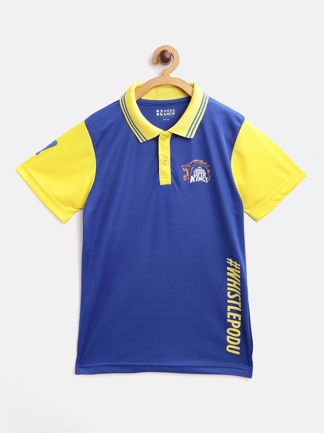 

HERE&NOW Boys Blue & Yellow Solid Chennai Super Kings Polo Collar Jersey