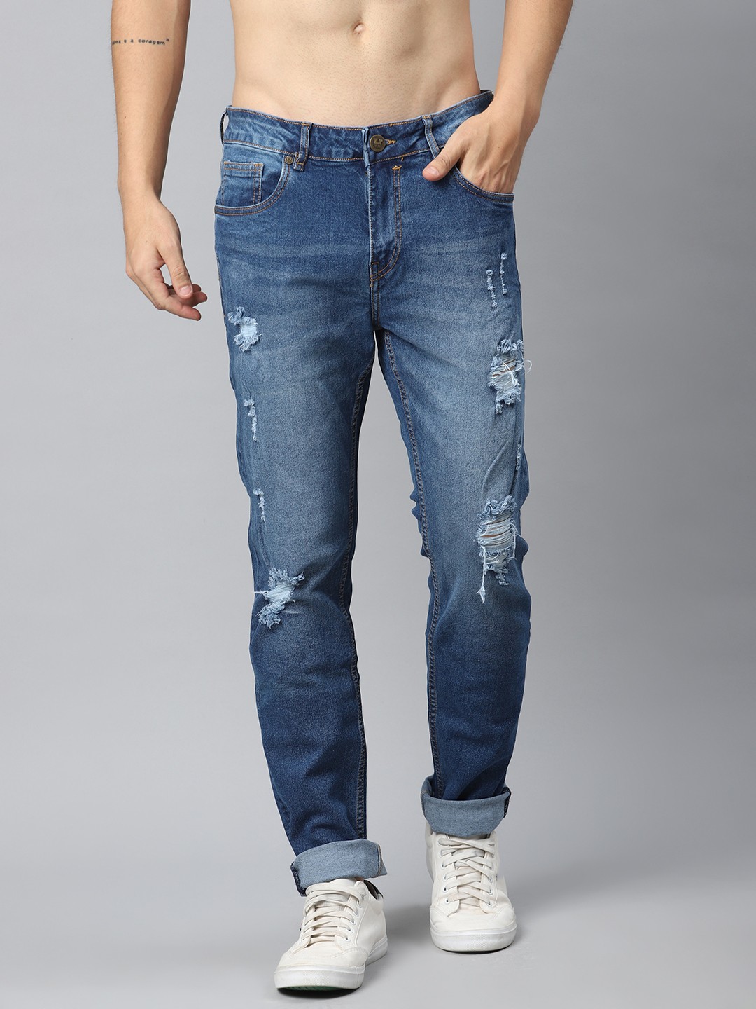 

Harvard Men Blue Slim Tapered Fit Mid-Rise Mildly Distressed Stretchable Jeans