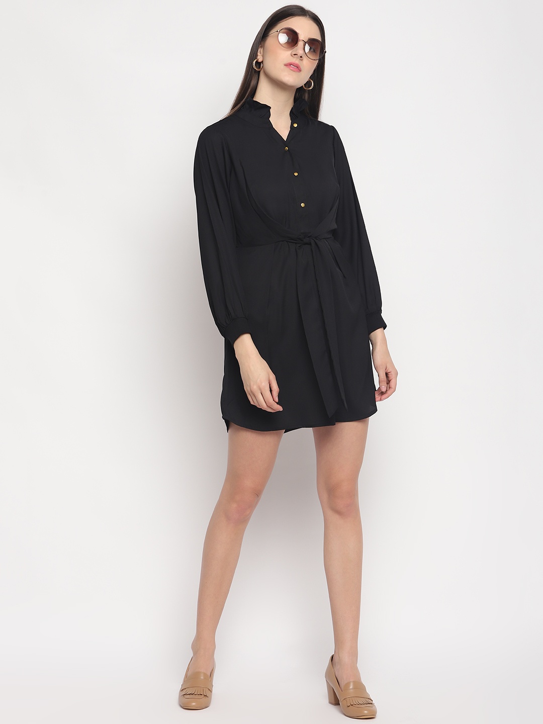 

OTORVA Women Crepe Black Solid Shirt Dress