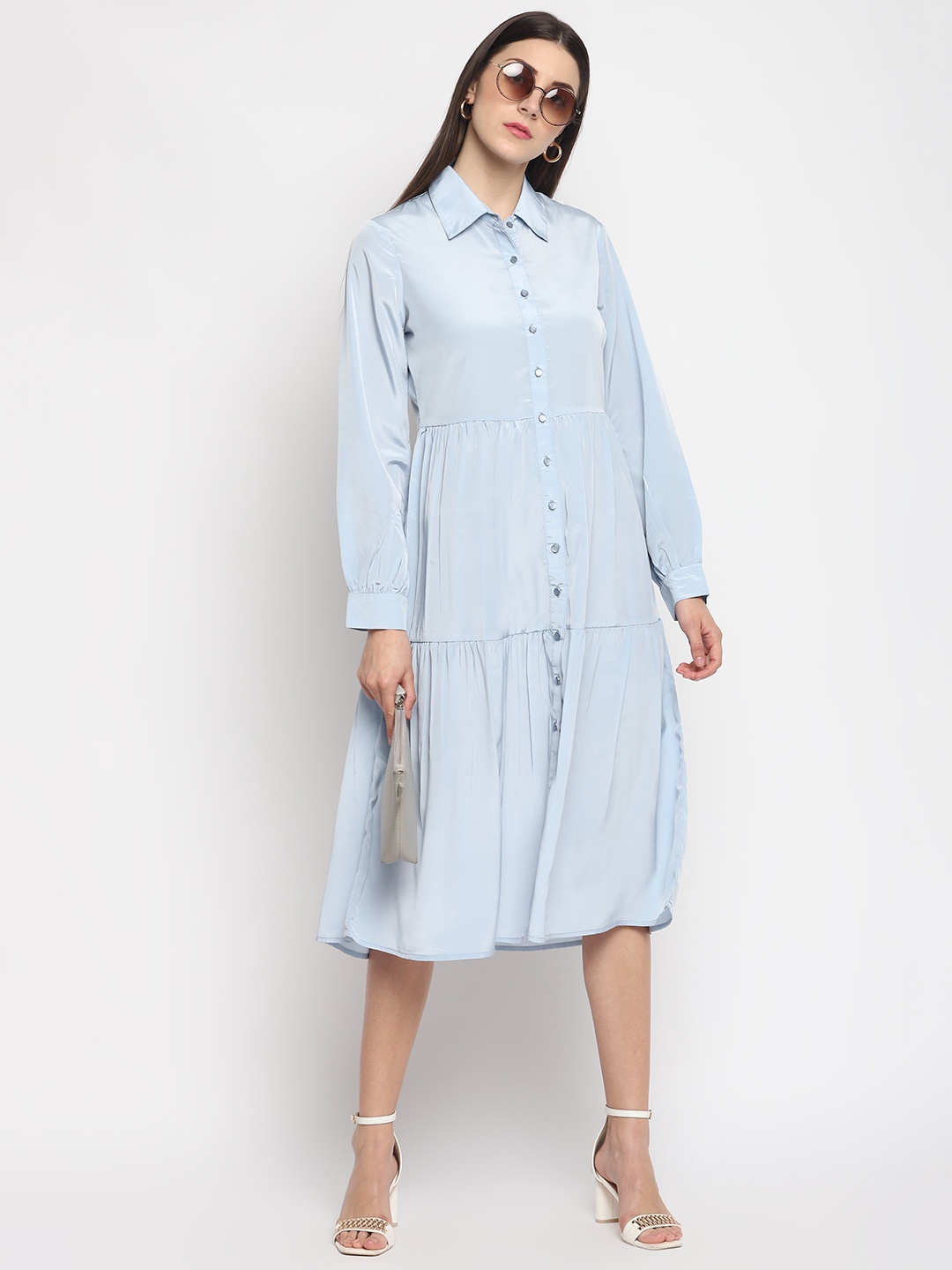 

OTORVA Women crepe Blue Solid Shirt Dress
