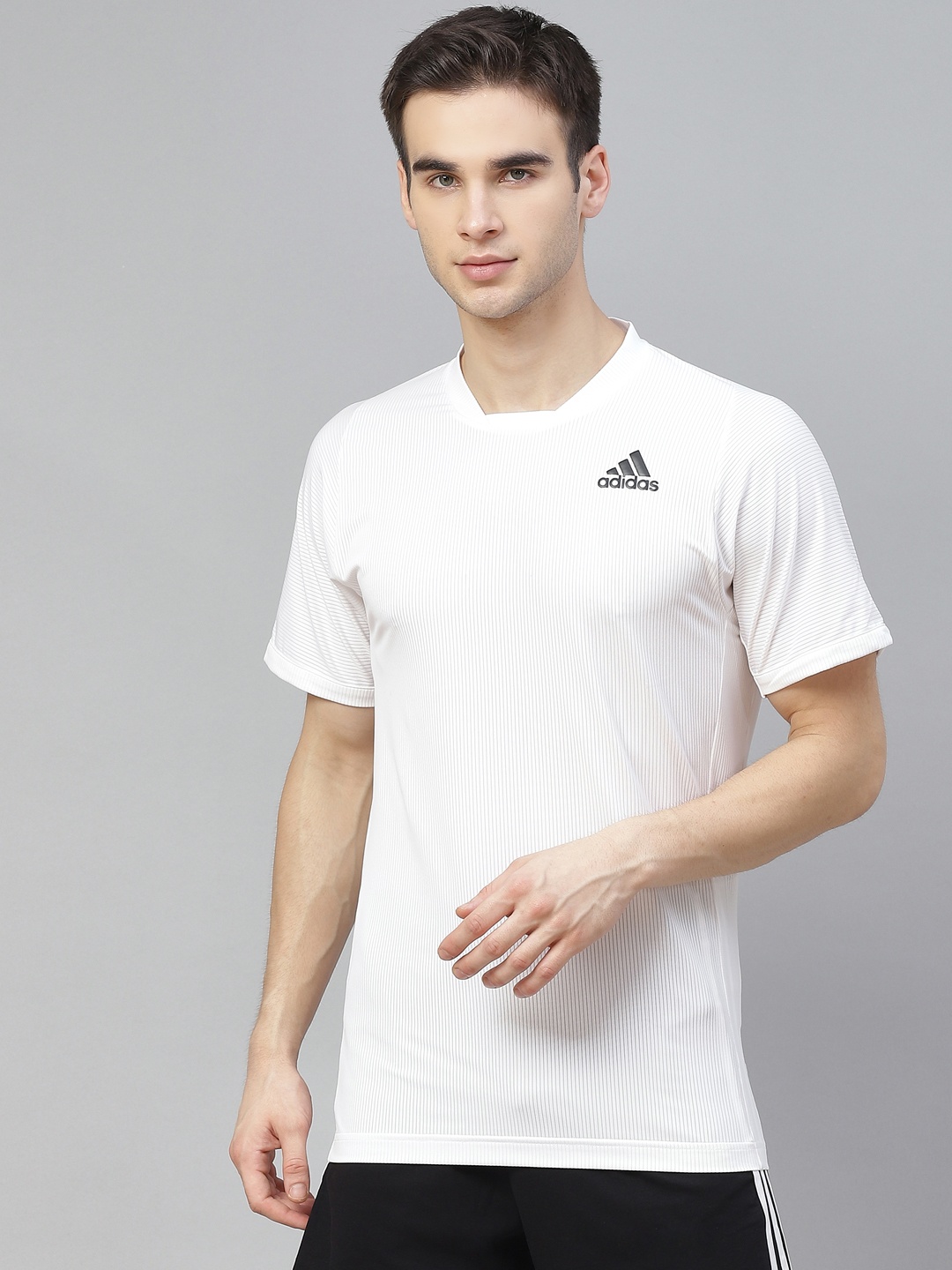 

ADIDAS Men White Freelift Primeblue Ribbed Round Neck Tennis Sustainable T-shirt