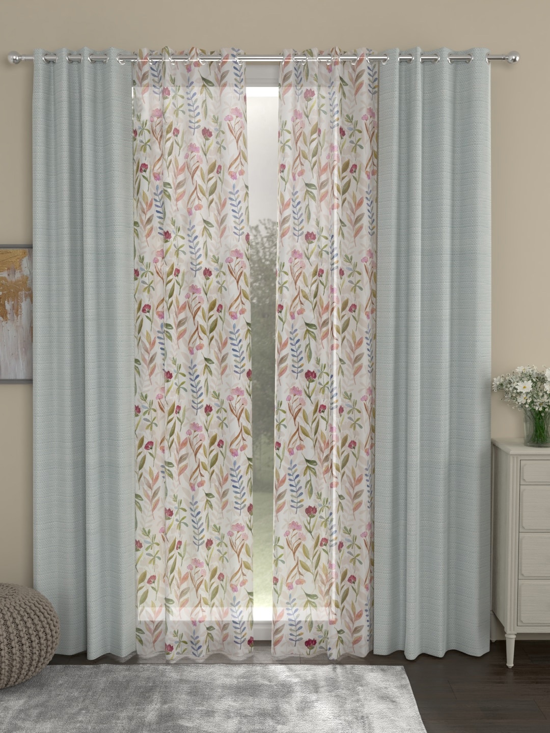 

ROSARA HOME Set Of 4 Grey Melange & Off-White Long Door Curtains