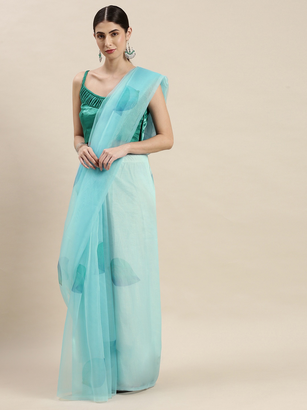 

Mitera Blue Floral Printed Organza Saree