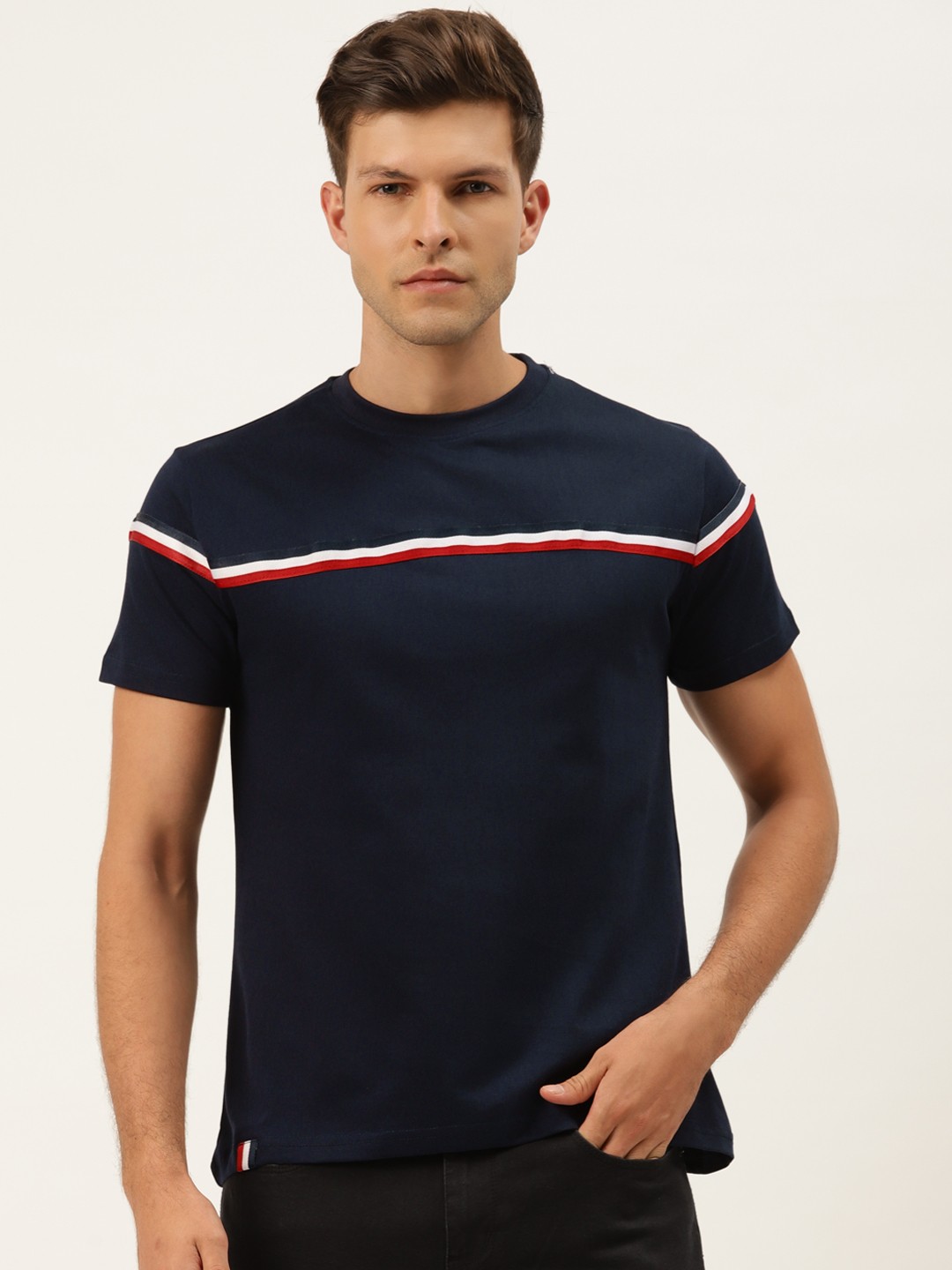 

Rodzen Men Navy Blue Striped Detail T-shirt