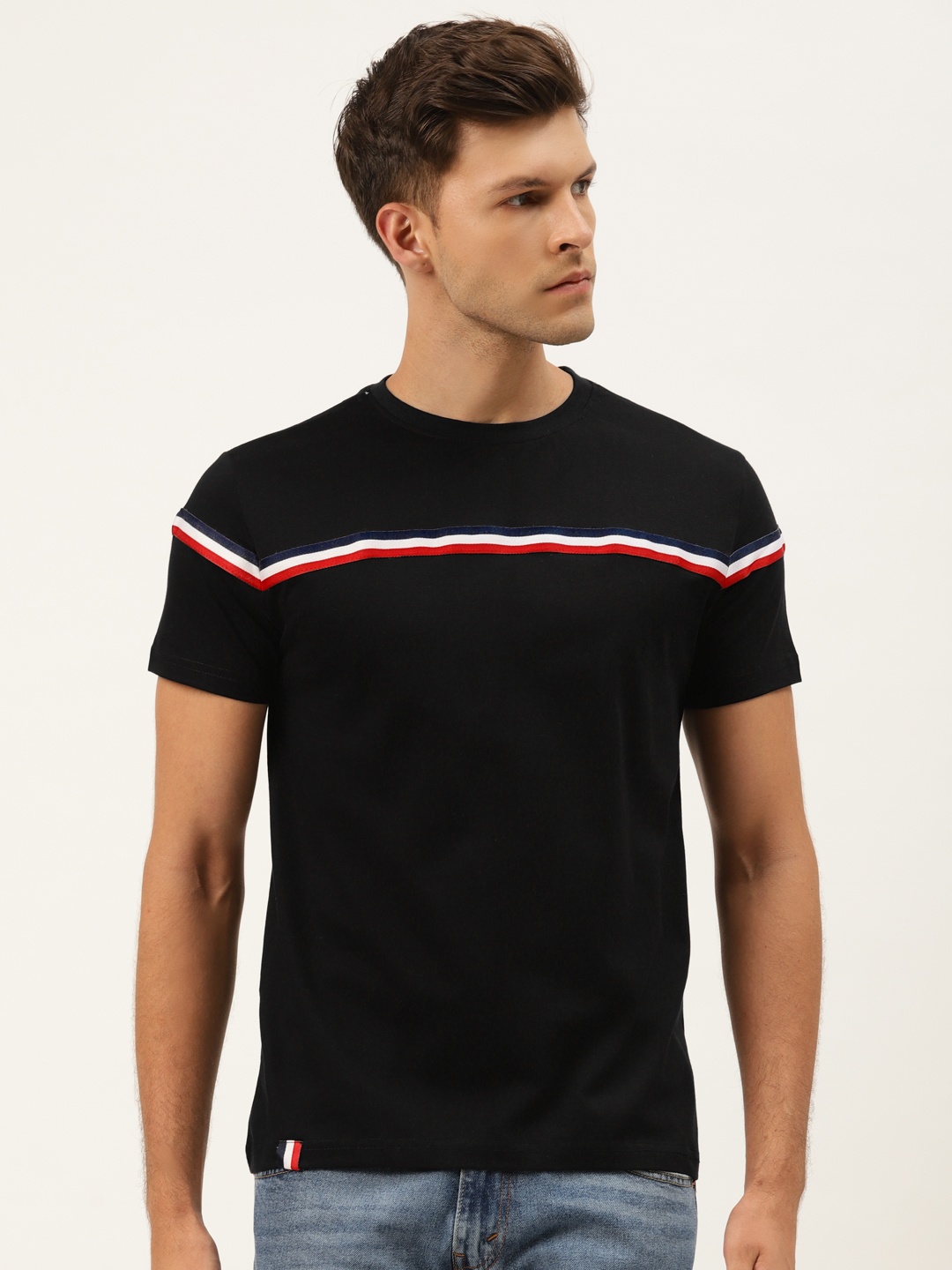 

Rodzen Men Black & Red Solid Cotton Round Neck T-shirt
