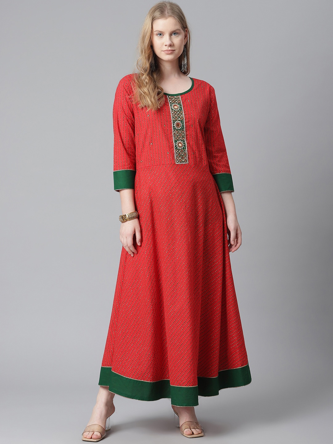 

HIGHLIGHT FASHION EXPORT Red & Green Ethnic Maxi Dress