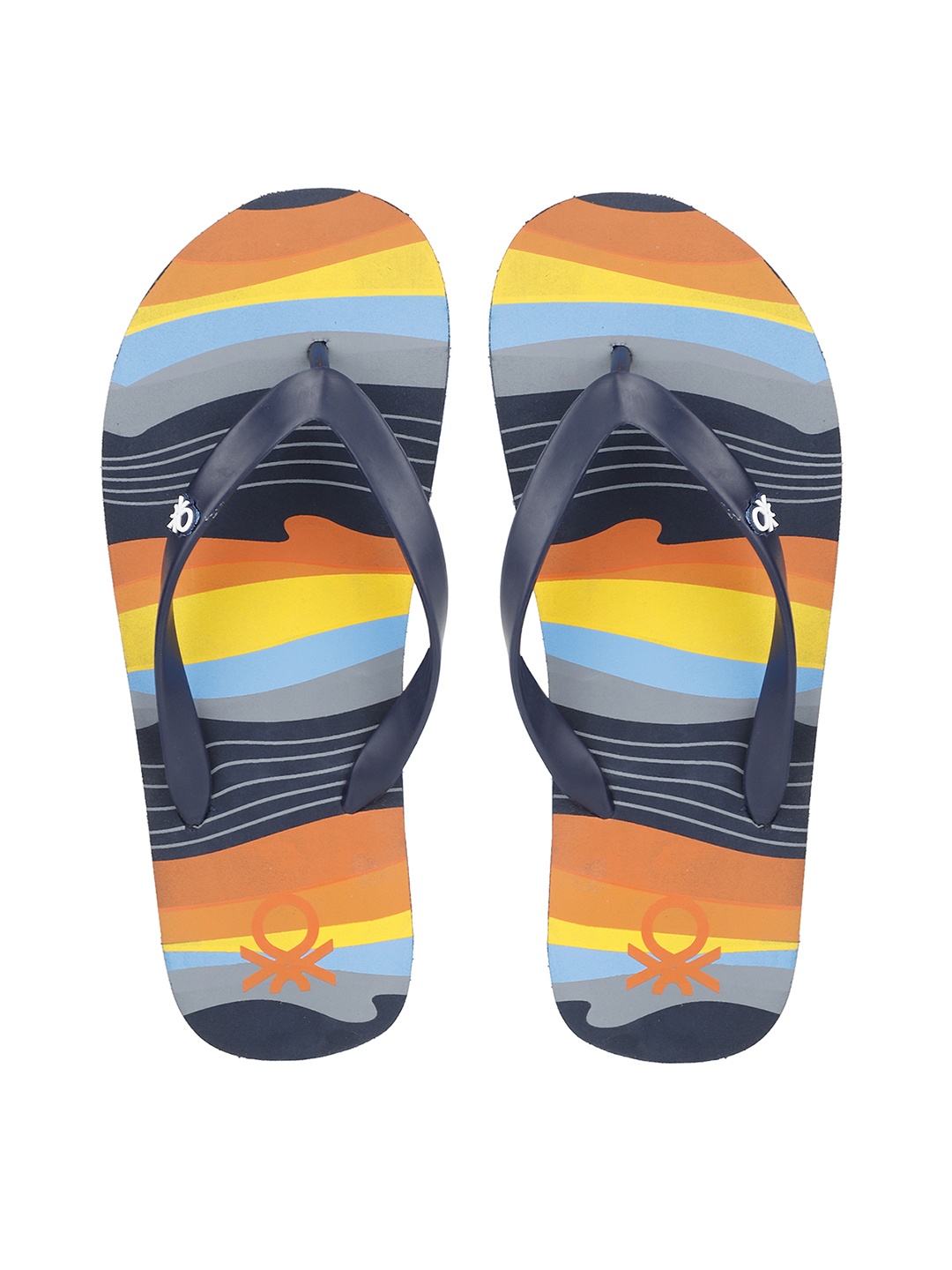 

United Colors of Benetton Men Navy Blue & Orange Printed Thong Flip-Flops