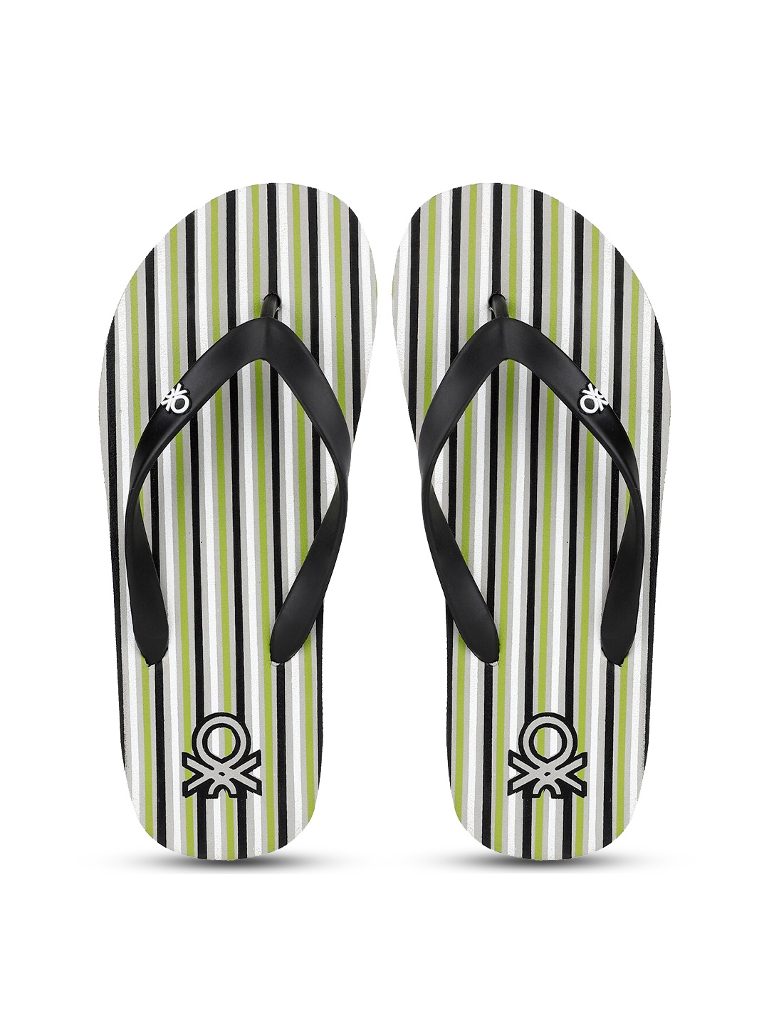 United Colors of Benetton Men Black & White Striped Thong Flip-Flops