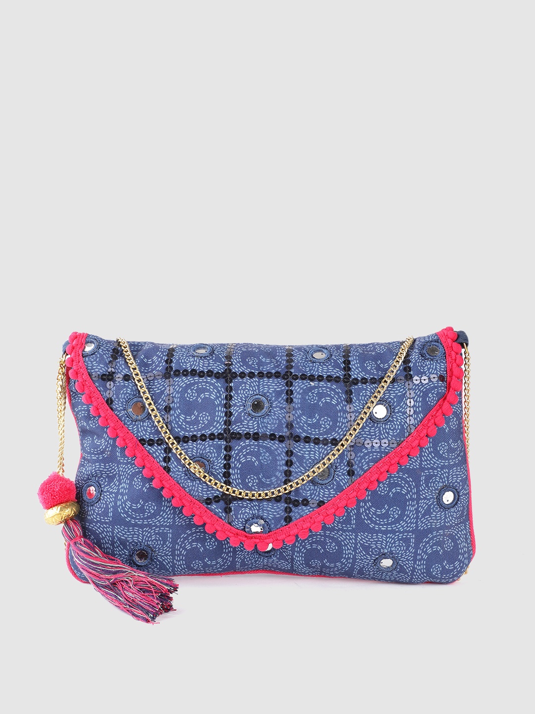 

Anouk Navy Blue Ethnic Motifs Print Sling Bag with Mirror Work
