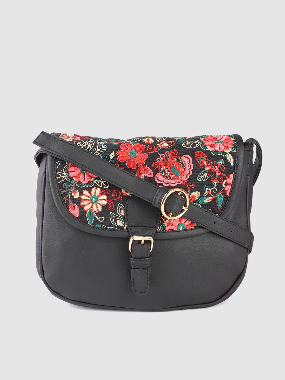 

Anouk Black & Pink Floral Embroidered Sling Bag