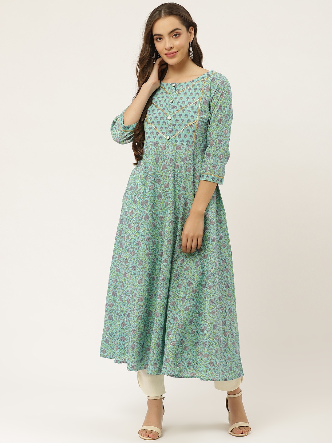 

FABRIC FITOOR Women Green & Blue Ethnic Motifs Printed Kurta