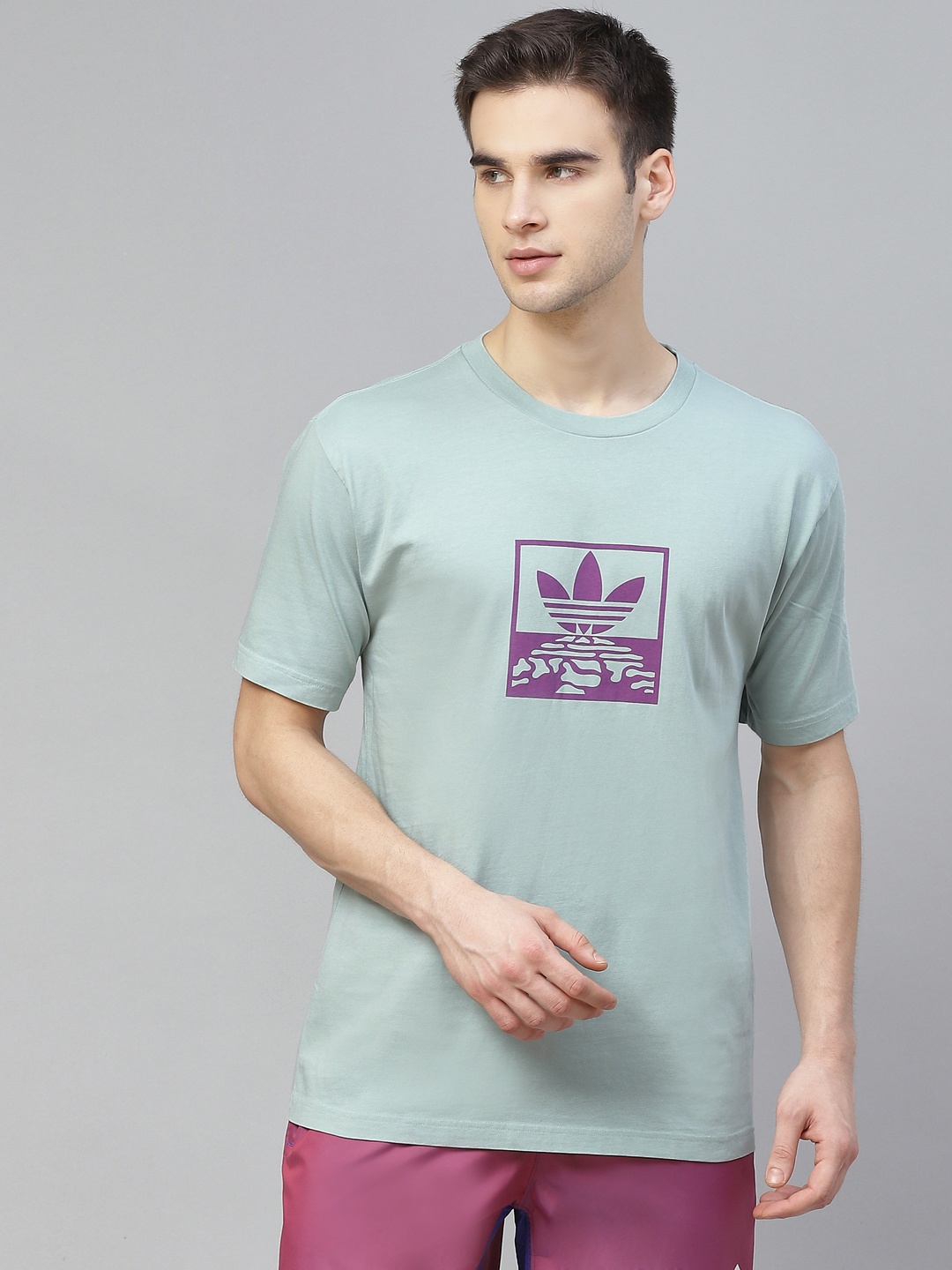 

ADIDAS Originals Men Green Over-Dye Brand Logo Print Round Neck Pure Cotton Sustainable T-shirt