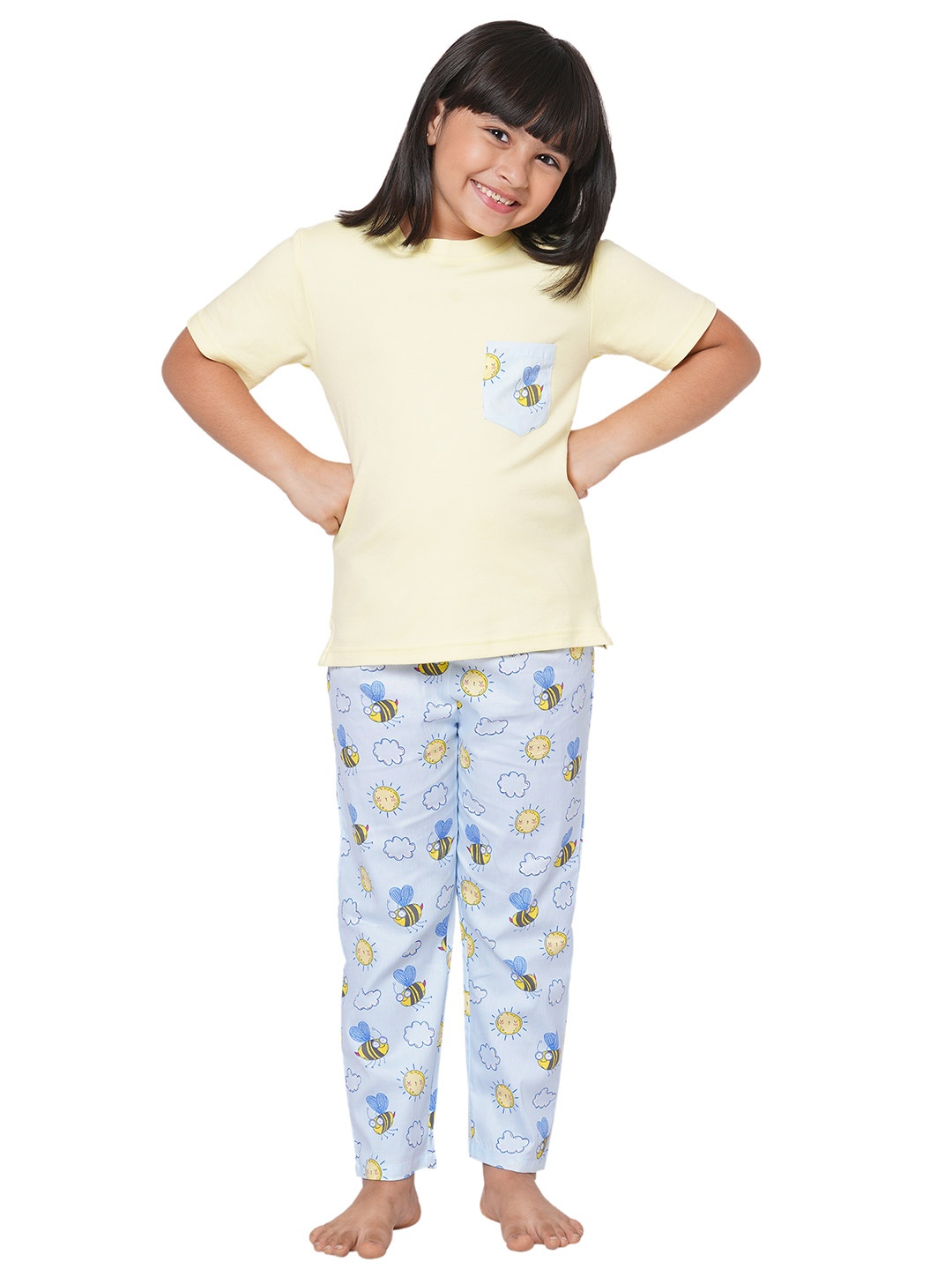 

CASA DE NEE NEE Unisex Kids Yellow & Blue Printed Night suit