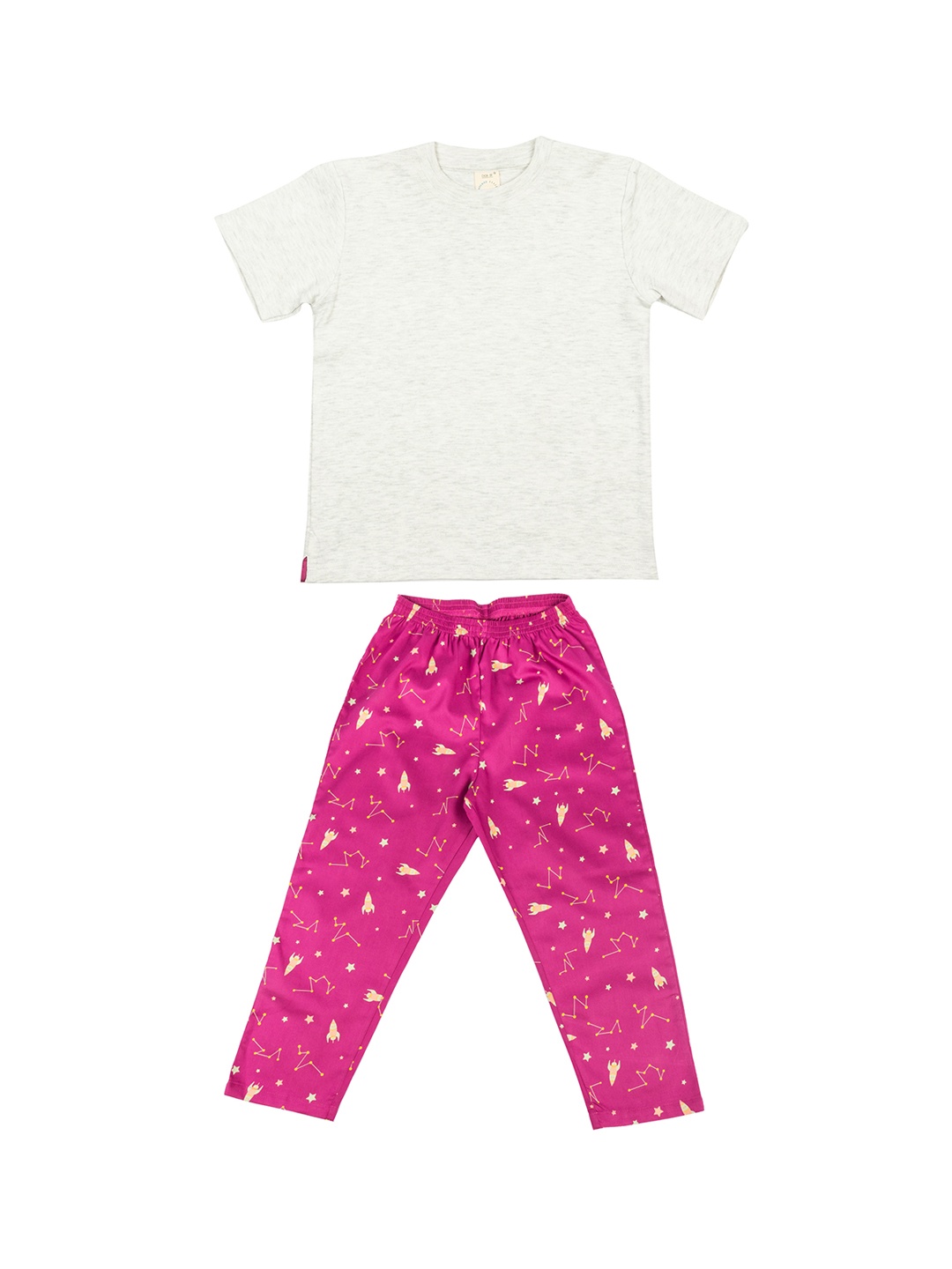 

CASA DE NEE NEE Unisex Cream-Coloured & Burgundy Solid Cotton Night suit