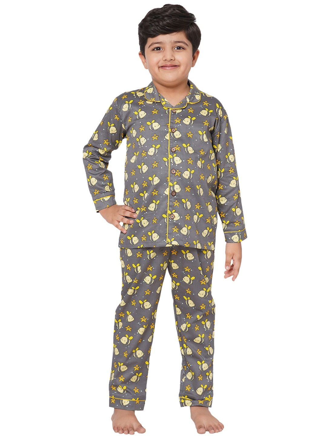 

CASA DE NEE NEE Kids Grey & Yellow Printed Night suit