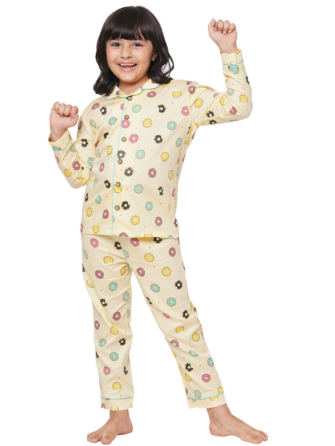 

CASA DE NEE NEE Unisex Kids Yellow & Pink Printed Night suit