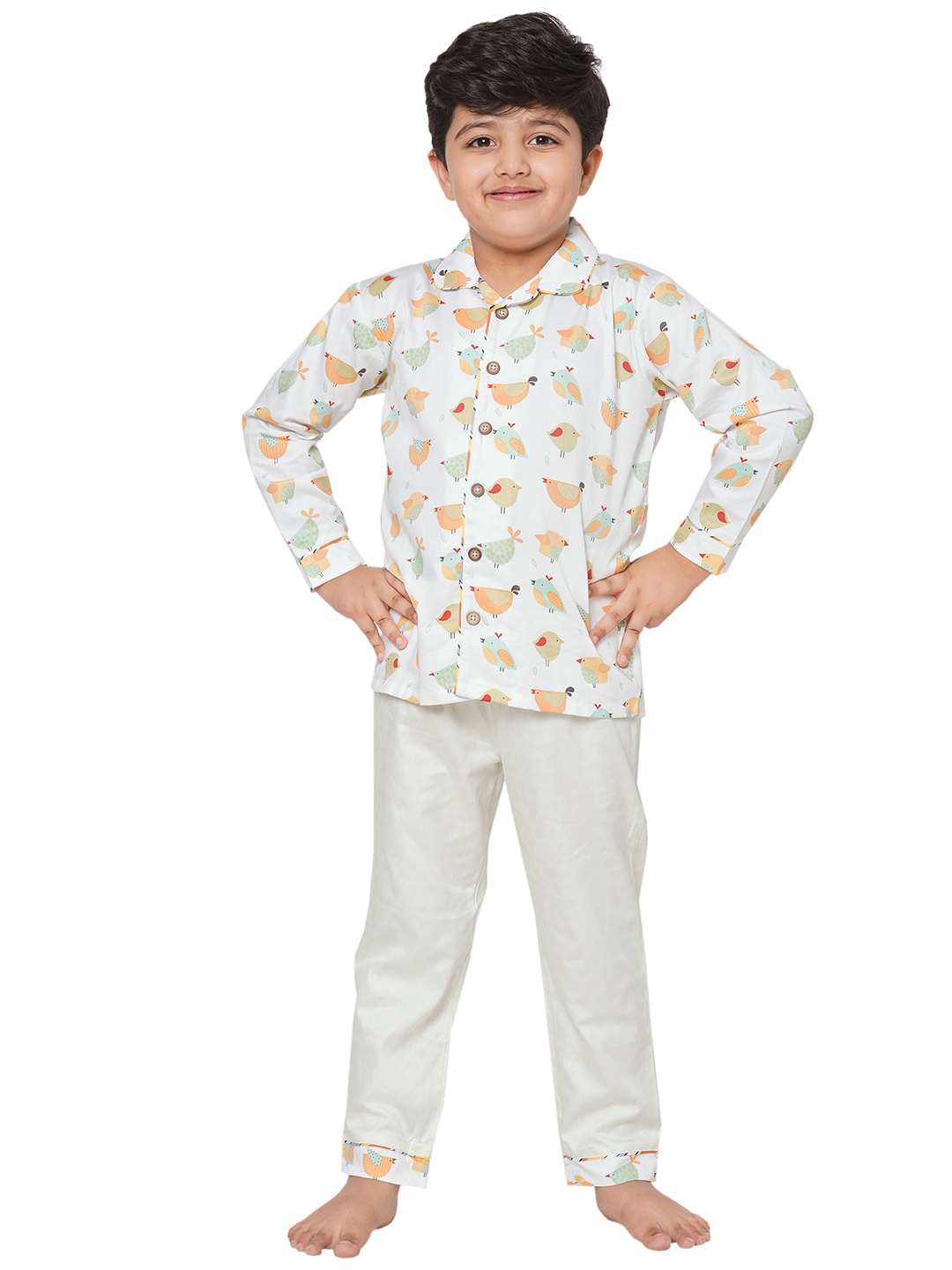 

CASA DE NEE NEE Unisex Kids Off-White & Mustard Printed Night suit