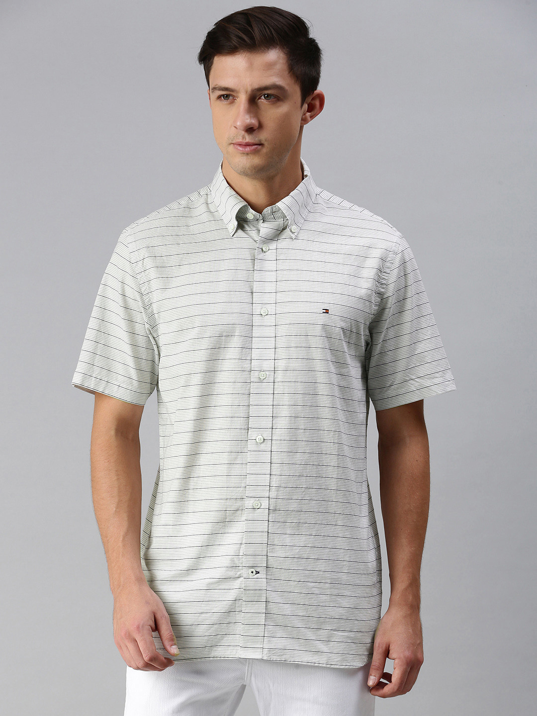 

Tommy Hilfiger Men Off White Striped Casual Shirt