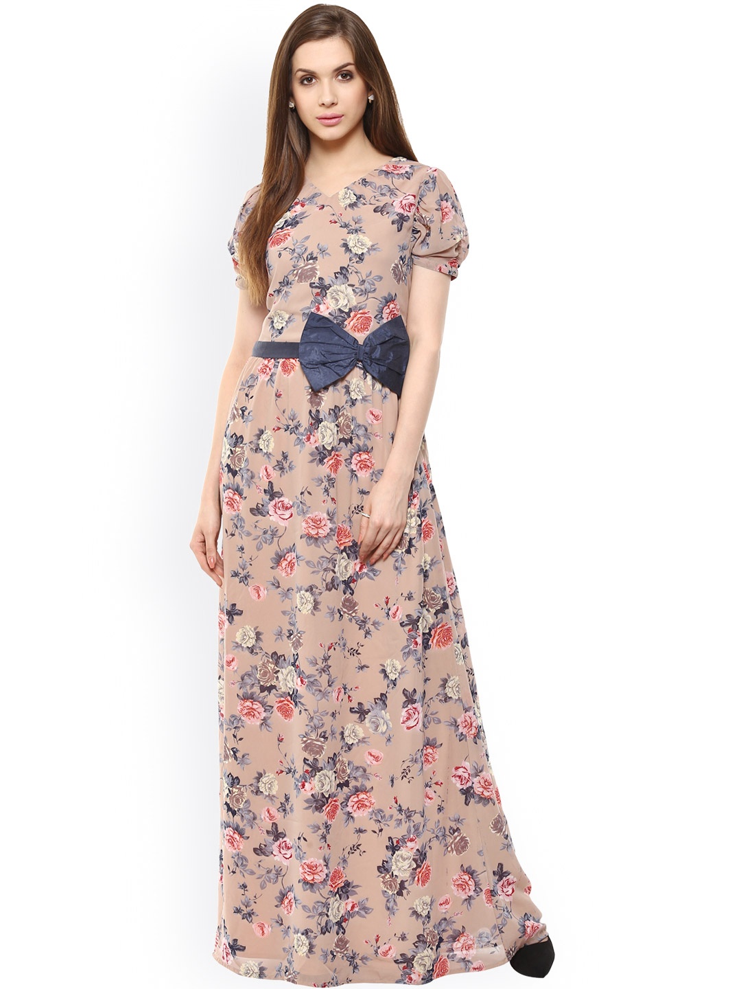 

La Zoire Beige Floral Print Maxi Dress