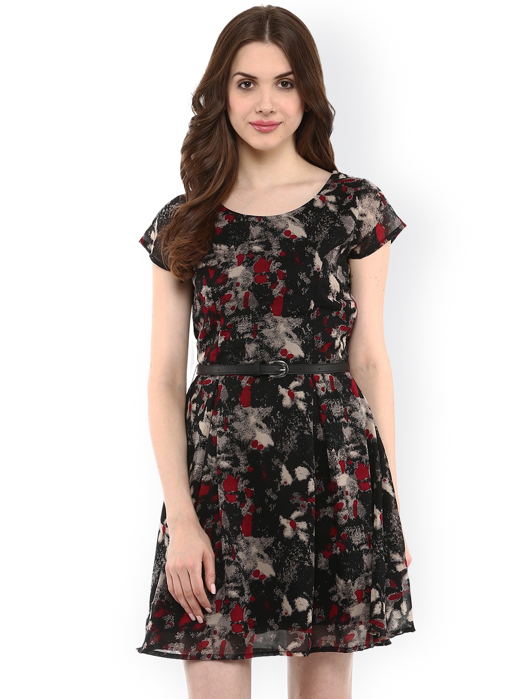 

La Zoire Black Printed Fit & Flare Mini Dress