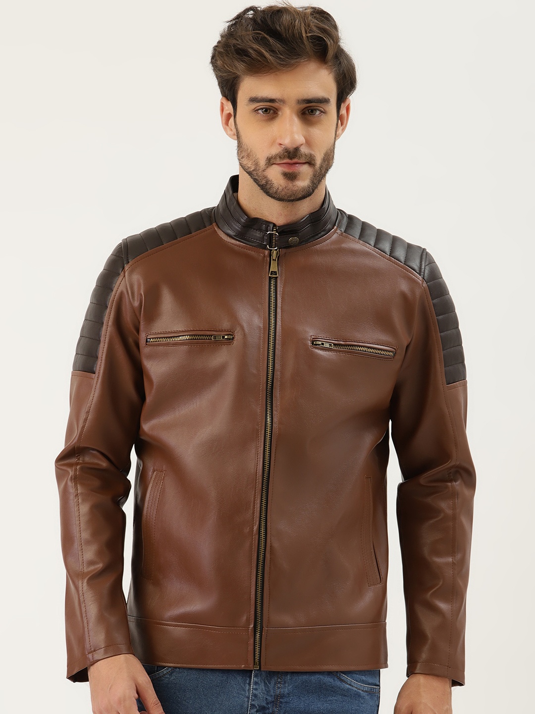 

Leather Retail Men Brown Solid Leather Jacket