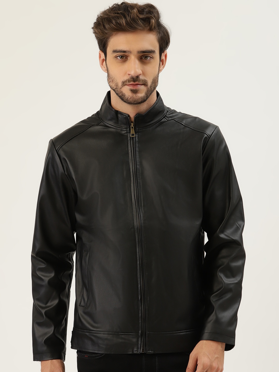 

Leather Retail Men Black Solid Leather Jacket