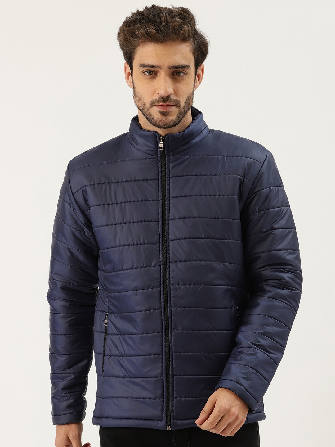 

Leather Retail Men Blue Solid Leather Jacket, Navy blue