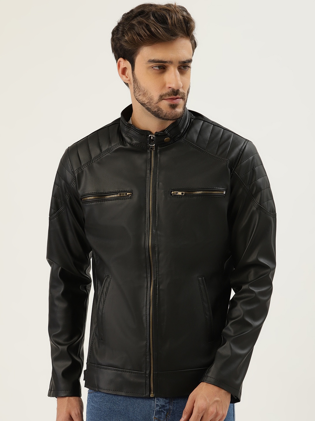 

Leather Retail Men Black Solid Leather Jacket