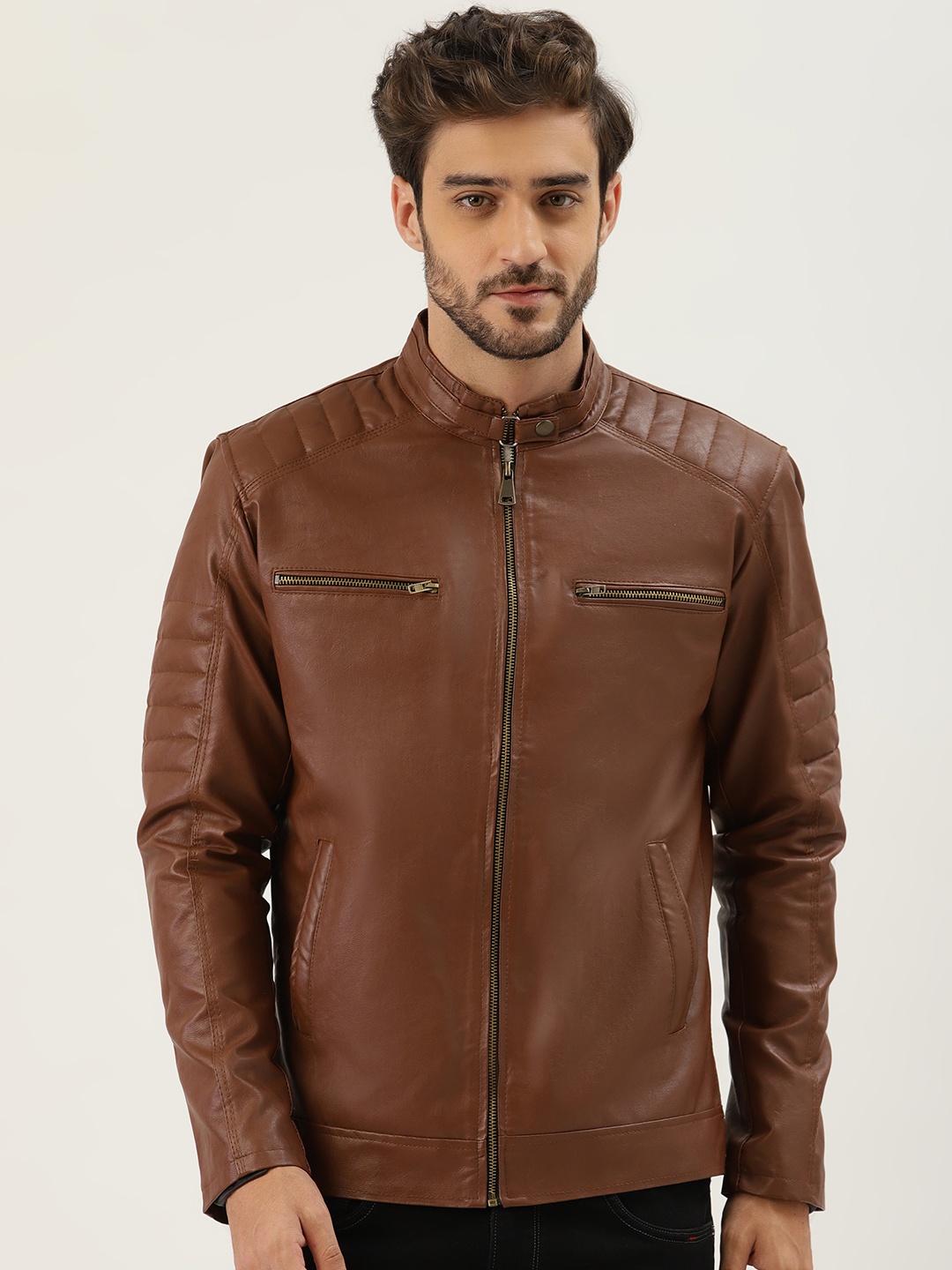 

Leather Retail Men Brown Solid Leather Jacket
