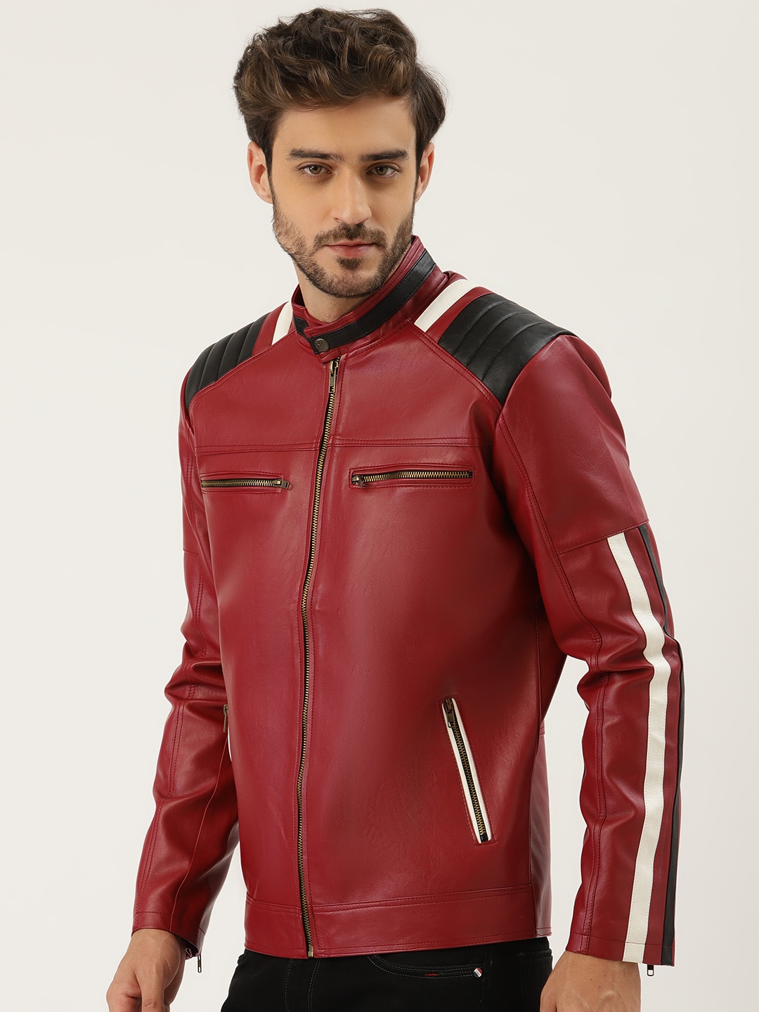 

Leather Retail Men Red Solid Leather Jacket
