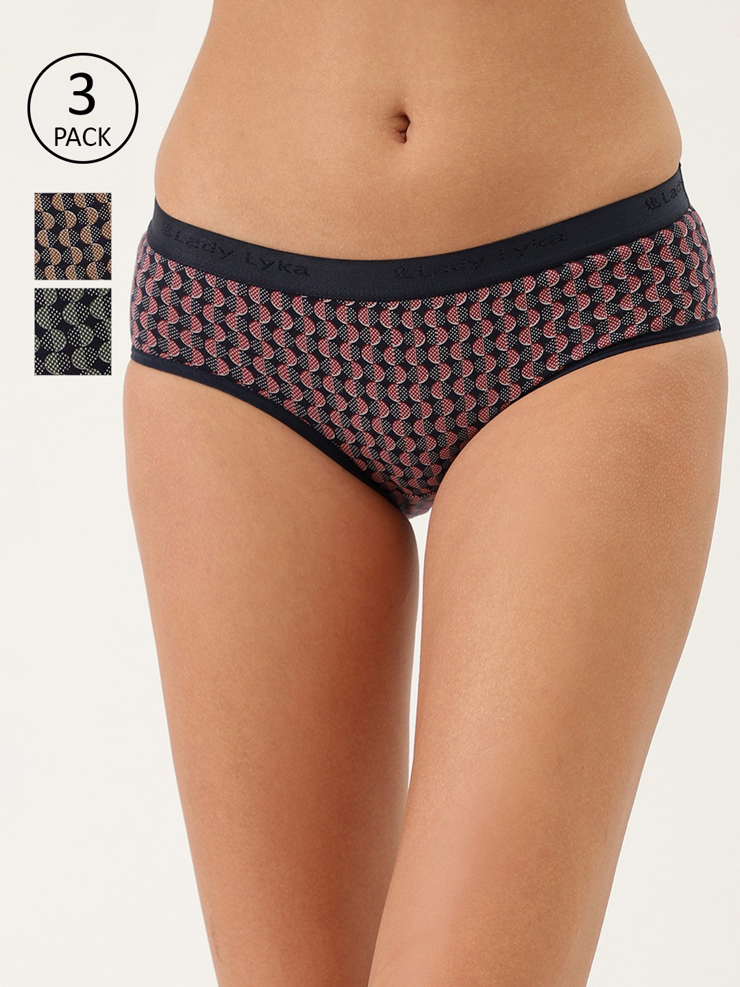 

Lady Lyka Pack of 3 Printed Hipster Pure Cotton Briefs SOFITEL-9, Red