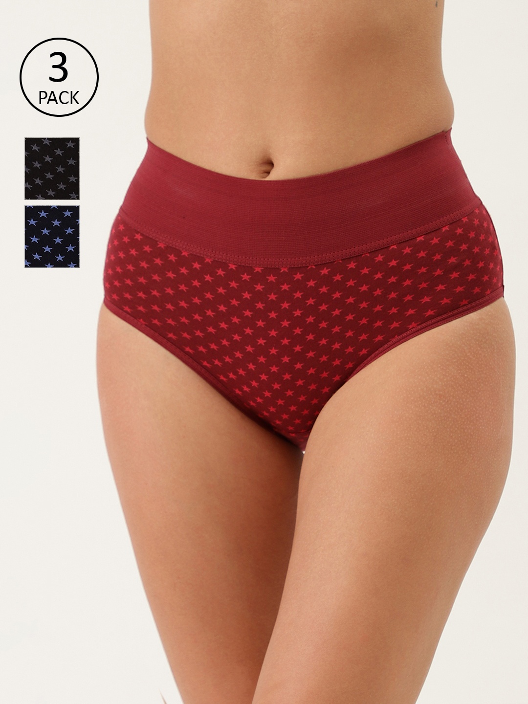 

Lady Lyka Pack of 3 Printed Hipster High-Rise Pure Cotton Briefs GALAXY-3, Navy blue