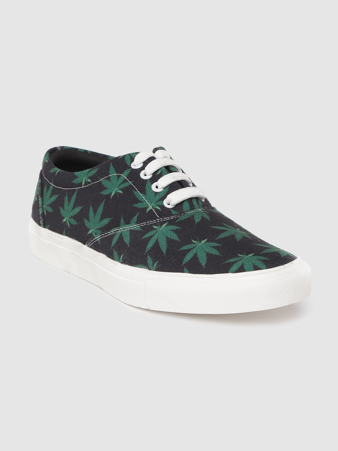 

FF FUNKFEETS Unisex Black & Green Leaf Printed Sneakers