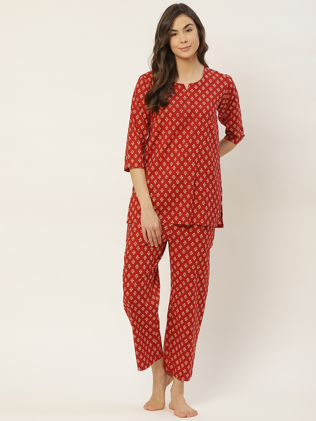 

MBeautiful Women Rust & Beige Printed Organic Cotton Night Suit
