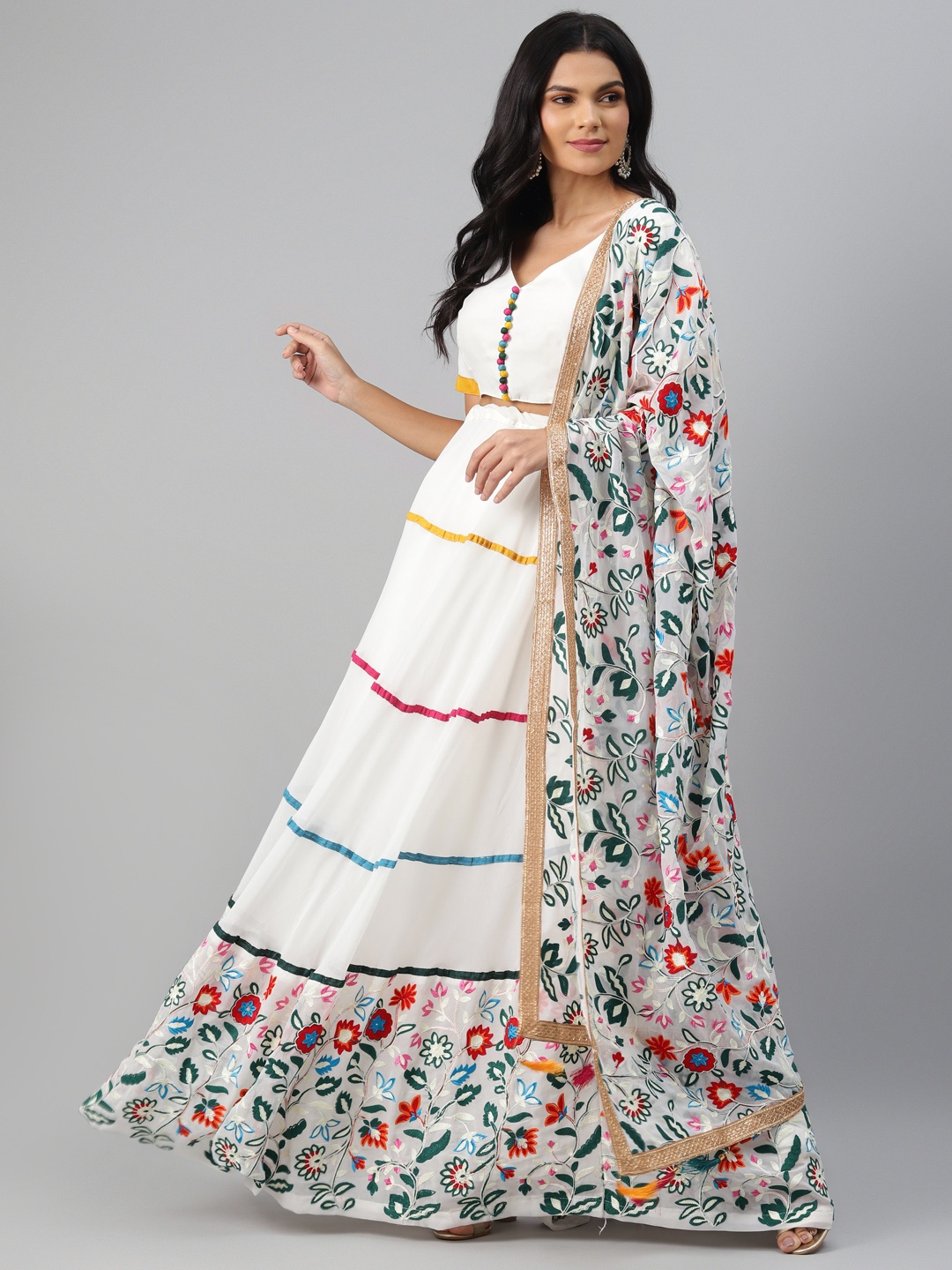 

Readiprint Fashions White Semi-Stitched Lehenga & Blouse with Dupatta