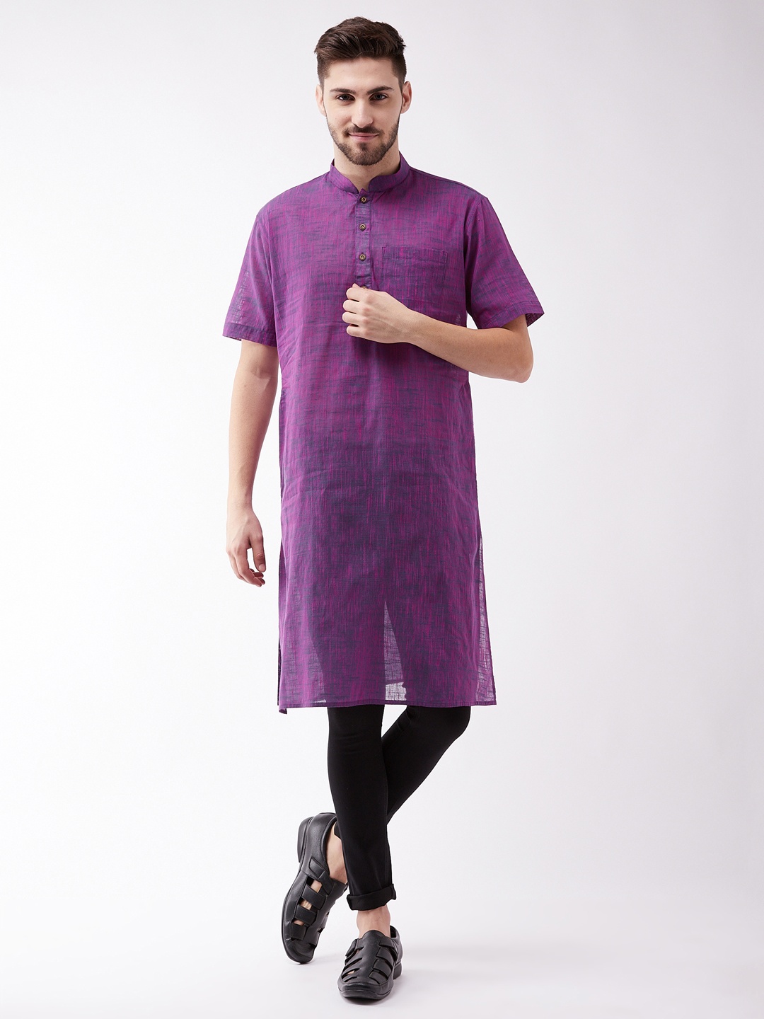 

VASTRAMAY Men Purple Cotton Handloom Kurta