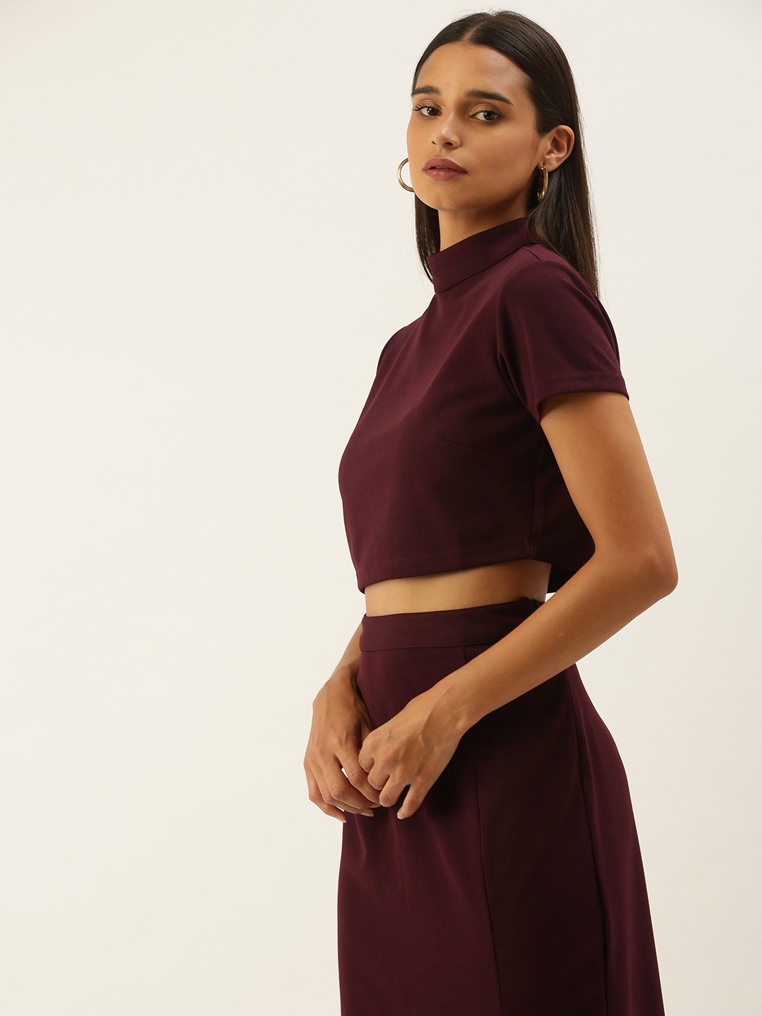 

Flying Machine Women Burgundy Solid Co-ordinate Sets Dress