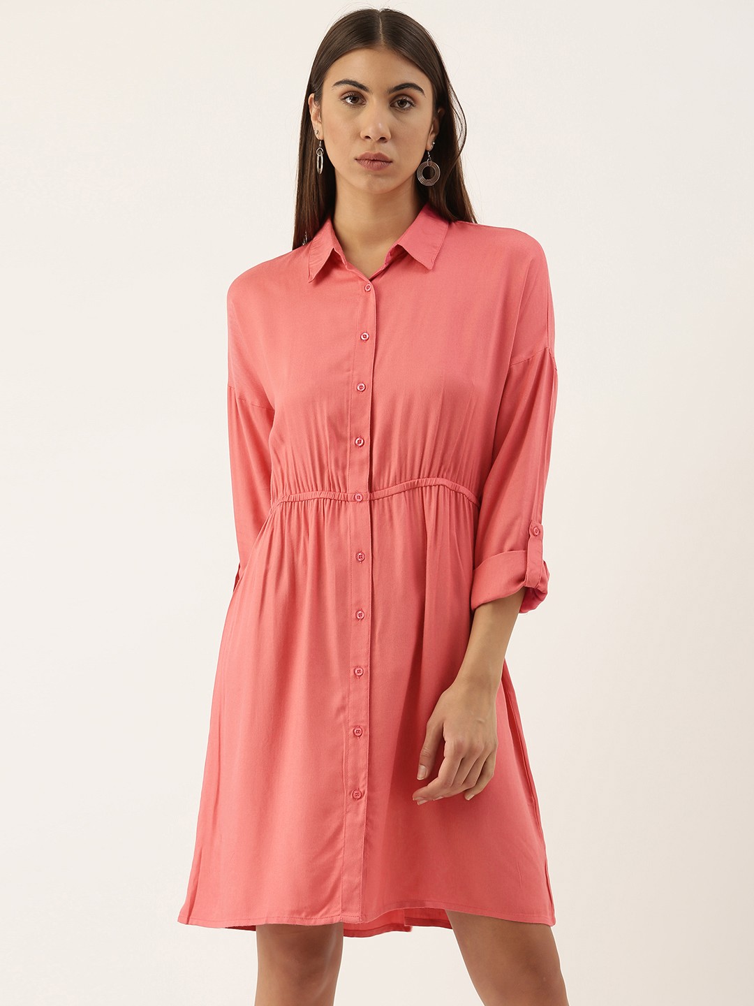 

Flying Machine Women Pink Solid Shirt Dress