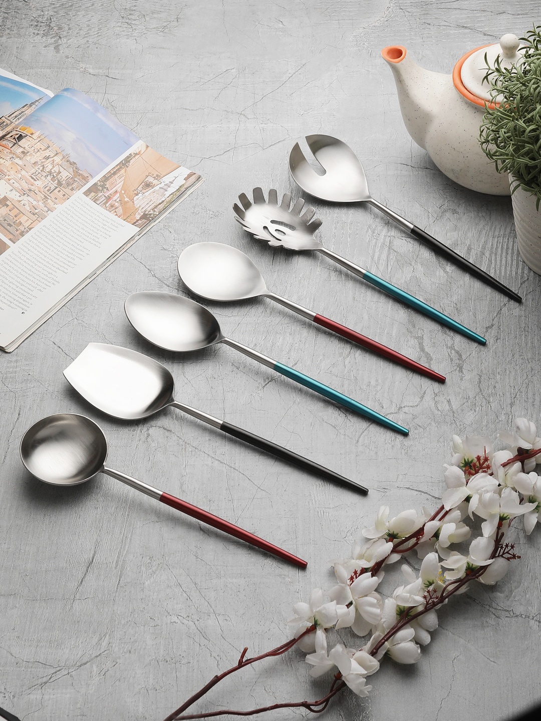 

VarEesha Set Of 6 Silver-Toned Matte Finish Stainless Steel Serving Spoons