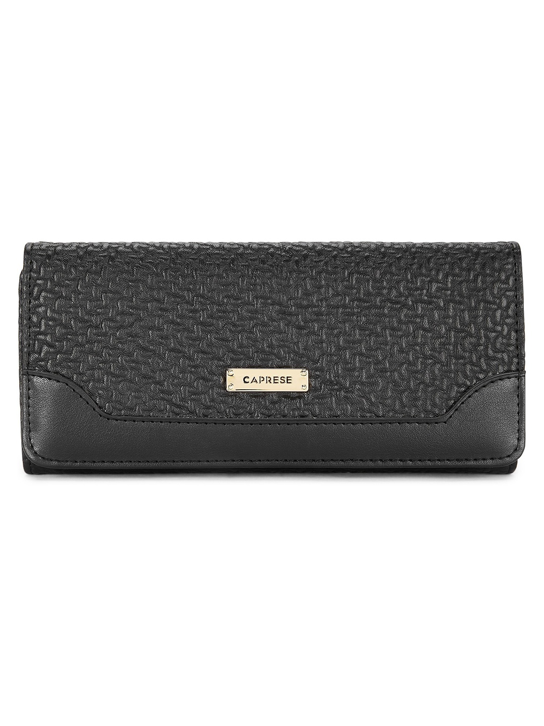

Caprese Women Black Textured Three Fold Wallet